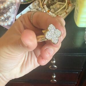 Gold-Tone Clover Ring with Pavé Crystals - Gold